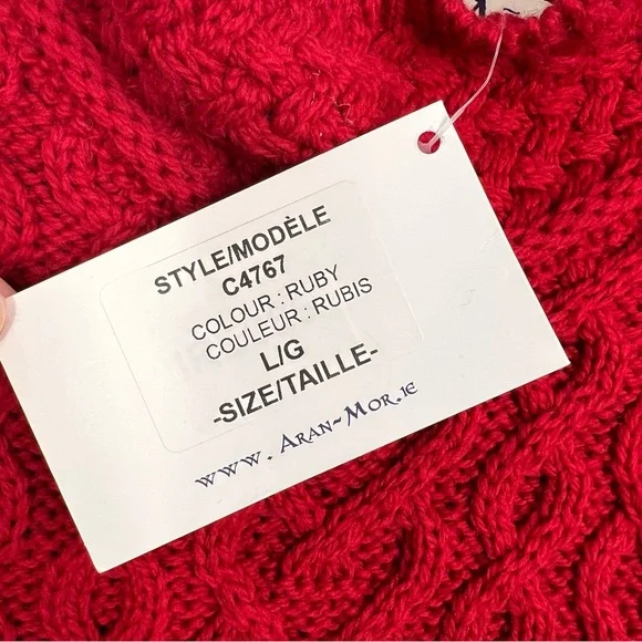 NWT Aran Mor Ireland pure merino wool ruby red high neck sweater L - Picture 13 of 17